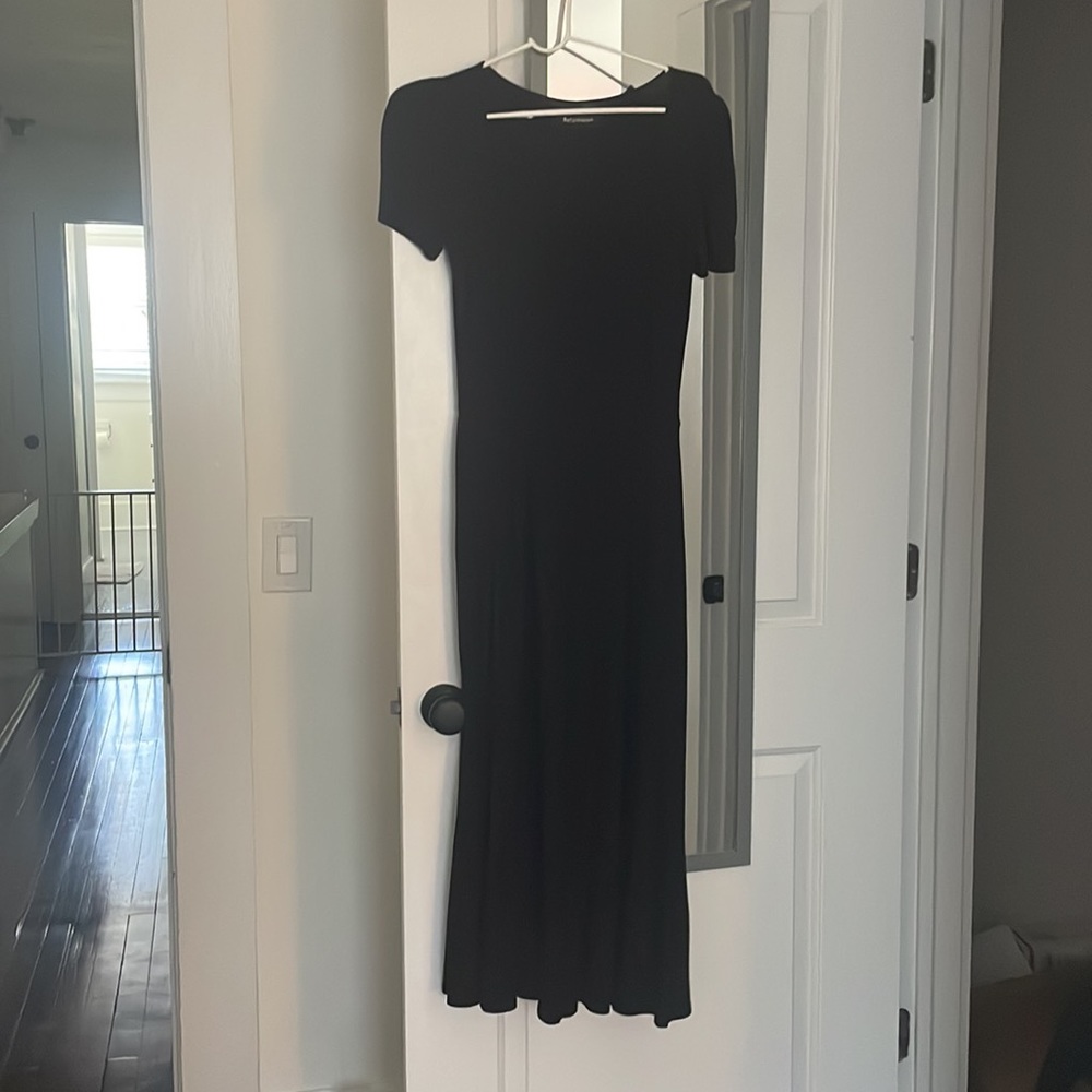 Black Jersey sweetheart neckline midi dress